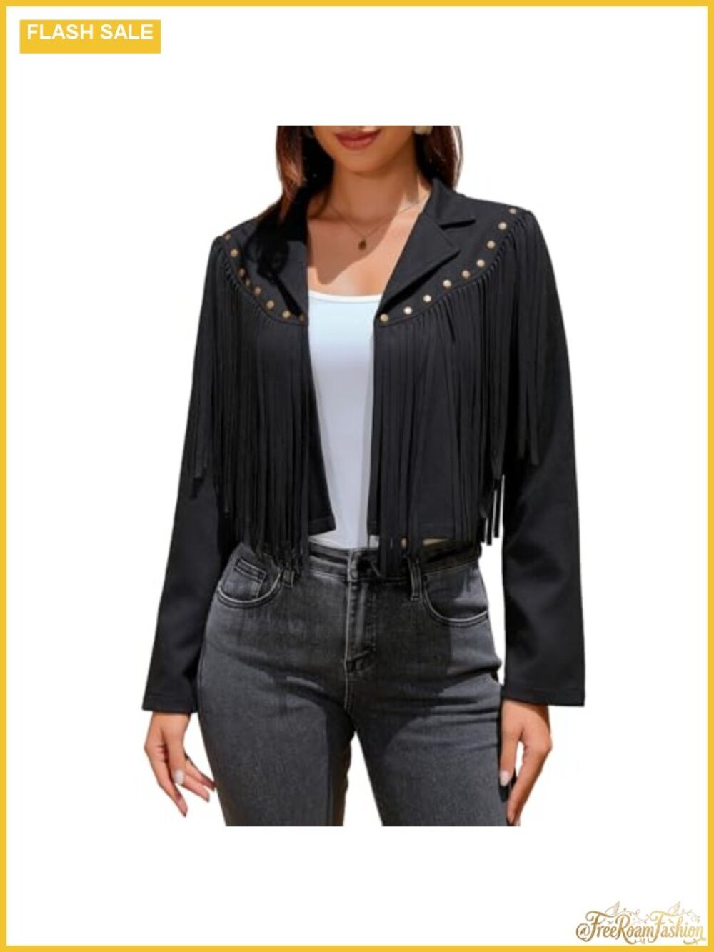 Faux Suede Leather Fringe Jacket Cropped Western Tassel Motorcycle Coat
